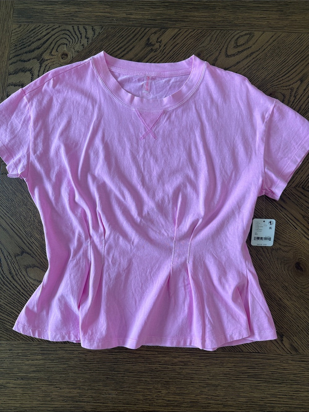 Free People Light Pink Short-Sleeve Peplum Tee with Subtle Seaming